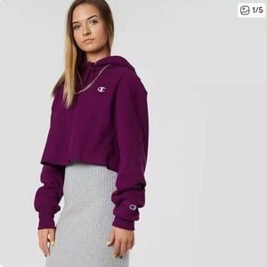 Champion Women's Deep Purple Cropped Hoodie
